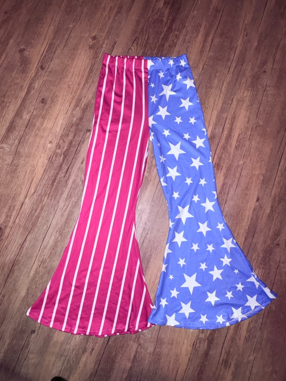Patriotic Split-Print Flared Pants - Red & Blue Stars